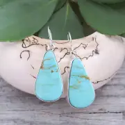 Native American Navajo #8 Turquoise Sterling Silver Teardrop Dangle Earrings