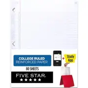 Five Star Reinforced College Ruled Filler Paper 8.5" x 11" 3-Hole Punched 80