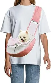 Pet Dog Sling Carrier Puppy Pet Slings Bag for Small Dogs Cats Satchel Carriers Breathable Mesh Hand Free with Adjustable Strap Doggie Crossbody for Outdoor Travel (Small, Pink)
