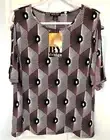 BYdesign blouse Sz XL Mauve Black Saturn Galaxy Mod Rhinestone Sleeve Top NWT