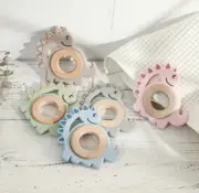 Dinosaur Silicone Wooden Baby Teether Montessori Sensory Toy