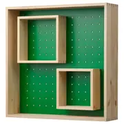 SKOGSMOSAIK display shelf, pine/green, 45x45 cm