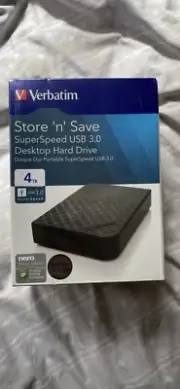 Verbatim BLK Store'n'Save USB 3.0 Desktop 3.5" External HDD 4TB Hard Disk Drive.