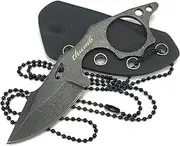 HUAAO 4.9'EDC Fixed Blade Knife, 9Cr18MoV Steel Blade and Full Tang Handle, Small Knife Neck Knife with Sheath For Cutting Camping Gift (Black)