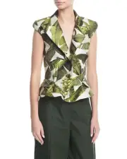 NEW 14 Oscar De La Renta Banana Leaf Green Grapes Jacquard Cap Sleeve Jacket