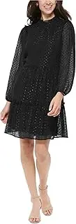 [Tommy Hilfiger] Women's A-line Chiffon Long Sleeve Ruffle Neck Dress