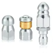 3 Pcs Sewer Jetter Nozzle 1/4" Pressure Washer Rotating Button Nose Connector