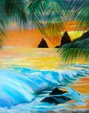 HAWAII ARTIST, "TROPICAL COASTLINE". ONE OF A KIND Original READY TO HANG