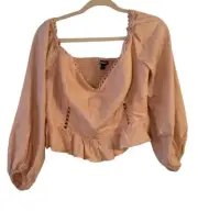 Express Milk Maid Top XL Peach Puff Sleeves Peplum Cottagecore Coquette Prairie