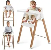 Baby High Chair Foldable, Adjustable High Chairs for Babies and Toddlers, Portable Highchair for Baby Chair with Removable Tray Dishwasher-Safe 6 Months up to 240 Lb.White