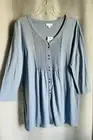 NWT J. JILL S/M 3/4 Slv V-neck Button Up Tunic Knit Top Linen Blend Light Blue