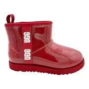 UGG KID'S CLASSIC CLEAR MINI II SAMBA RED WATERPROOF ANKLE BOOTS SIZE US 5