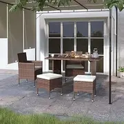 4 Piece Garden Chair and Stool Set Poly Rattan Brown Patio Chair