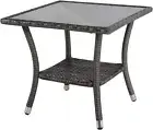 Outdoor Side Table, 20" Square Wicker End Table, Tempered Glass Top Coffee Ta...