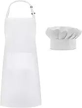 White Apron Set, 2 Pack Adjustable Cooking Apron, Ladies Men Chef Waterproof Drip Kitchen Apron, BBQ Drawing