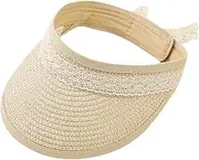 [Sinsinfuns] Sun Hats for Kids Foldable Straw Hat Toddler Girl Lace Bowknot Sun Visor Beach Hat