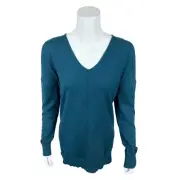 Laurie Felt Women's Malibu Oversized V-Neck Sweater Top Blue Green Small Size