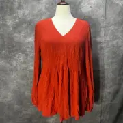 Torrid Esther Babydoll Tunic Top Womens Plus 1 1X Tandoori Spice Long Sleeve