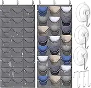 Over The Door Hat Rack - Hat Rack for Baseball Caps 24 Large Mesh Pockets|Door Hanging Cap Holder|Durable Cap Storage Bag Hanger Grey (Gray)