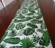 TABLE RUNNER 34 X 180CM - GREEN AND OFF WHITE PALMS - BEAUTIFUL FRESH LOOK