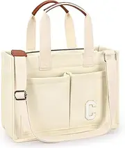 ZORFIN Canvas Tote Bag for Women with Zipper and Pockets Crossbody Work Laptop Book Bag for Travel College Gift