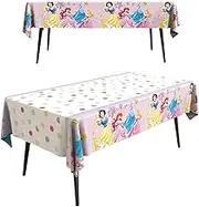2Pack Princess Birthday Party Table Cloth,54x72in Birthday Party Tablecloth for Boys Girls Plastic Confetti Disposable Rectangular Party Table Cover for Kids Baby Birthday Themed Party Decorations