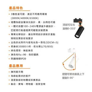 【Osram 歐司朗】LED 10W 晶享軌道燈 黑殼 白殼 白光 黃光 自然光 2入組(LED 10W 軌道燈)