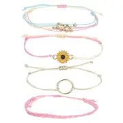 4 Pcs Sunflower String Bracelets Adjustable Handmade Bracelets Pink/Cream
