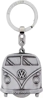 BRISA VW Collection - Volkswagen Bus T1 Camper Van Kombi Key Ring Chain with Removable Coin in Embossed Gift Tin, Gift Idea/Fan Souvenir/Retro Vintage Product (Vintage Silver)