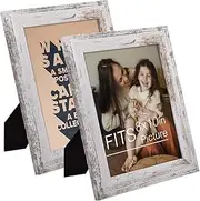 Frametory, Set of 2-8x10 Photo Frame - White Grain Color, Wide Moulding Design - Wall Hanger, Back Turn Buttons, Easel Stand - Wall Display or Tabletop Display