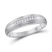 14k White Gold Round Diamond Ridged Edges Wedding Band 1/10 Cttw