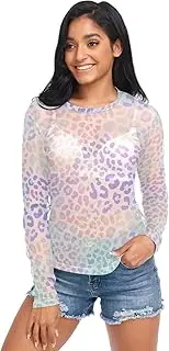[RPLIFE] Pastel Leopard Print Net Shirt, Long Sleeve Rave Top S-XXL