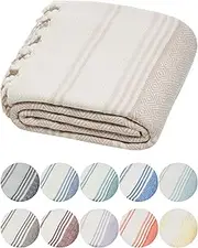 DEMMEX Certified 100% Organic Turkish Cotton Beach and Bath Towel, Peshtemal Towel Blanket, Quick Dry Sand Free, Oversized Light Compact, Diamond Weave, Prewashed, 71x36 Inches, 14 Oz (Beige)