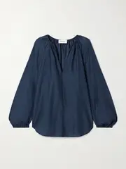 [Matteau] Matteau - Organic Cotton And Silk-blend Blouse - Midnight blue - 2 2 Blue