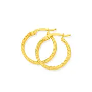 9ct Gold 2.5x15mm Diamond-cut Hoop Earrings