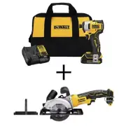 DEWALT Cordless Impact Driver Kit 1/4" 20V Li-Ion Brushless + Circ Saw 4-1/2"