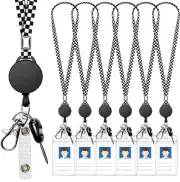 (6 Pack) Retractable Id Badge Holders with Clip Lanyards Black & White Checker