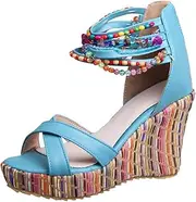 [GETMOREBEAUTY] Women's Open Toe Platform Wedge Sandals Back Zipper High Heels