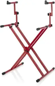 Gator Frameworks Deluxe Two Tier X Frame Keyboard Stand; Bright Red Finish