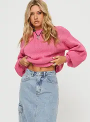 Harmony Balloon Sleeve Knit Sweater Pop Pink