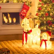 CostwayPre-lit Mama and Baby Poodle Dogs with 60 Warm White LED Lights