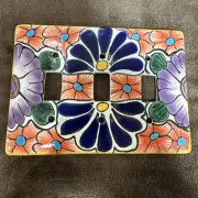 Talavera TRIPLE switch PLATE Cover Hecho En Mexico Anel Pottery light cover Art