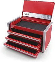[sdroceRyaM] Mini Metal Tool Box, Portable 3 Drawer Steel Stackable Tool Box Small Tool Chest with Soft Liners and PP Feet Pads Cold Rolled Steel Toolbox for Storage and Organizers, Red