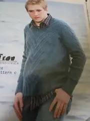 Skacel Knitting Pattern Zitron Men's Diagonal V Neck Pullover 38-50