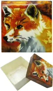 Capiz Shell Trinket Box, 3", Red Fox