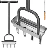 BeneLabel Lawn Aerator, Soil Grass Aerating Tool Stainless Steel 4 Hollow Tine Manual Yard Garden Plug Coring Spike with Storage Tray Soft Grip Cleaning Set for Loosening Soil and Improving Lawn, 93cm