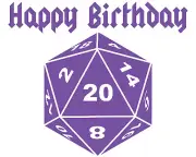 Purple D20 Dice Happy Birthday ~ Edible 2D Fondant Cake Cupcake Topper ~ D24683