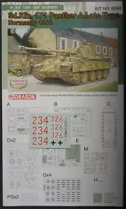 Dragon 1/35 Scale Panther A Late Production - Decals from Kit No. 6244