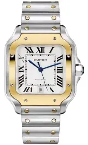 Cartier New Santos De Cartier Automatic Mens Gold Bezel Swiss Watch W2SA0009