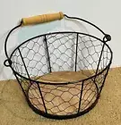 NEW Farmhouse Chicken Wire Wood Napkin Towel Basket Organizer Round Storage Bin